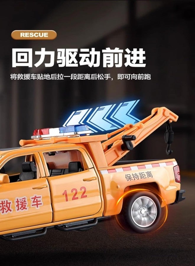 KING FORU Scale Exclusive Alloy Metal Pull Back Die-cast Car Model with Sound Light Mini Auto Toy for Kids Metal Model Toy Car with Sound and Light (1.28 Scale CHEV-ROLET Pickup Truck Trailer-Yellow) - Image 4